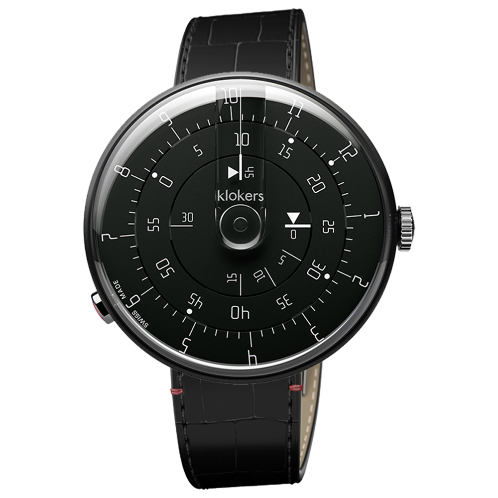 KLOK-01-M2 極簡黑色錶頭 + 皮革錶帶搭配摺疊錶扣