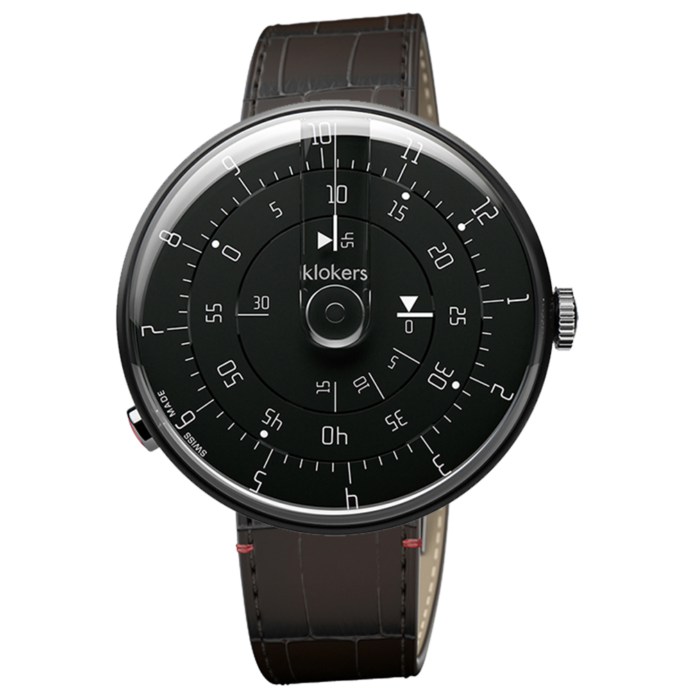 KLOK-01-M2 極簡黑色錶頭 + 皮革錶帶搭配摺疊錶扣