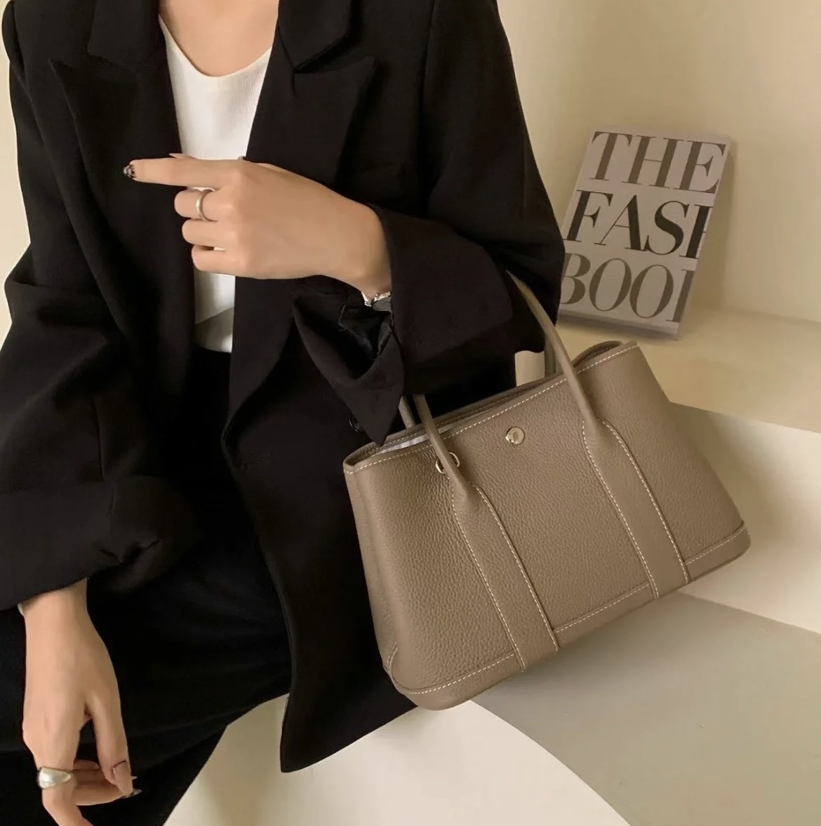 HERMES◆Garden Party 30 Etoupe & Black◆ HERMES Garden Party 30 (Etoupe)