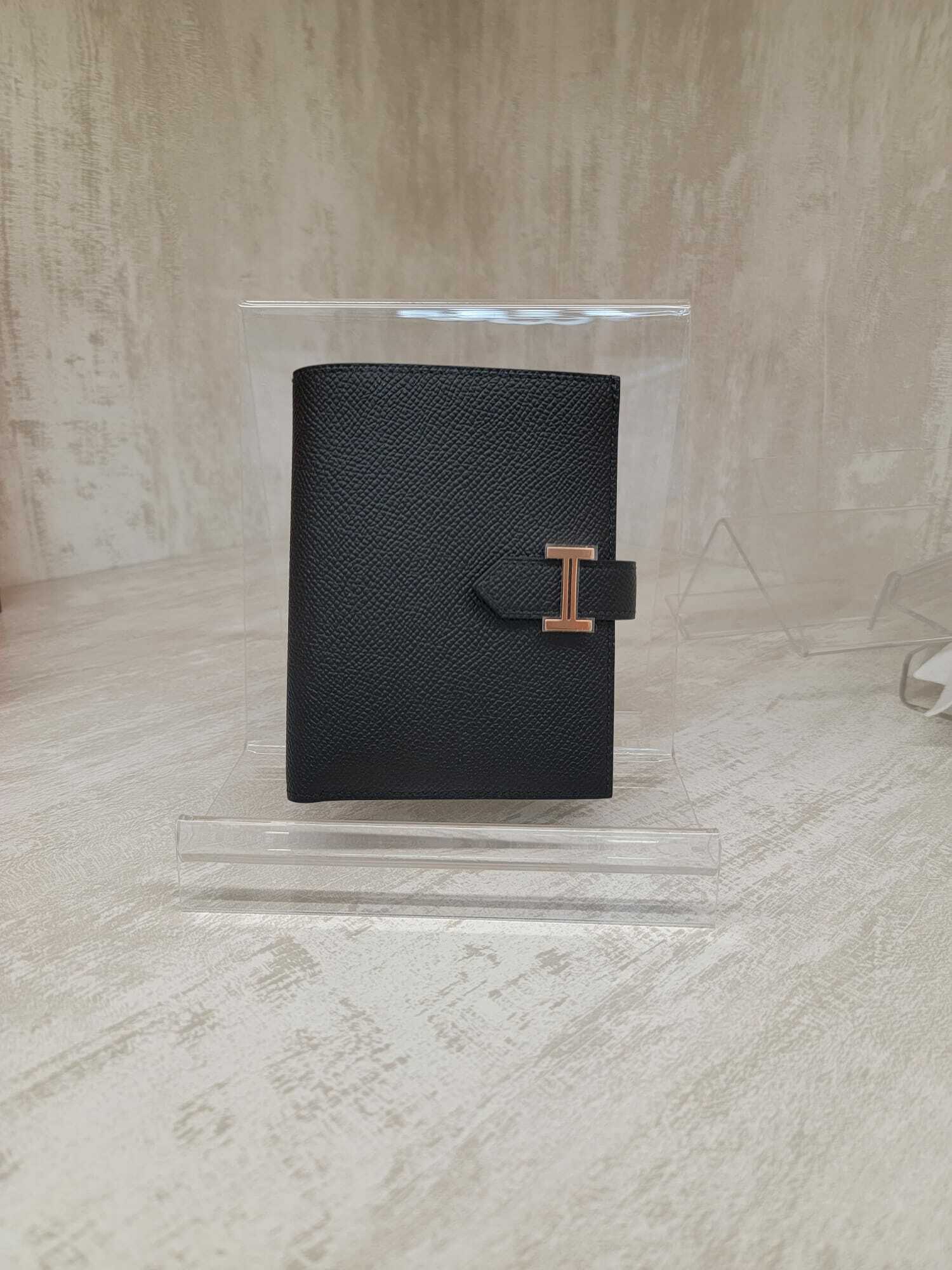 HERMES Bearn compact wallet noir CD EPSOM (ROSE GOLD) 短銀包 黑色 玫瑰金