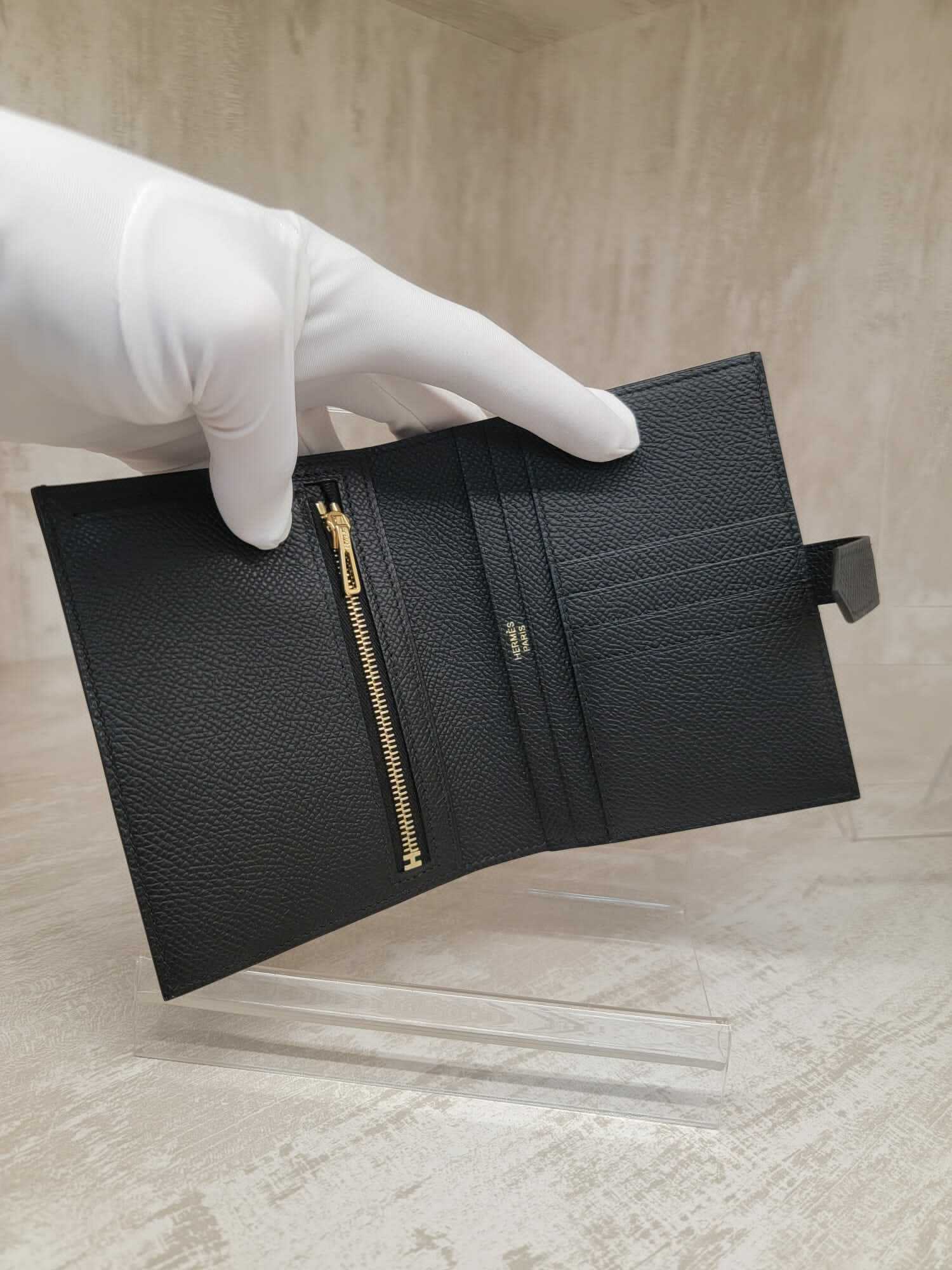 HERMES Bearn compact wallet noir CD EPSOM (ROSE GOLD) 短銀包 黑色 玫瑰金