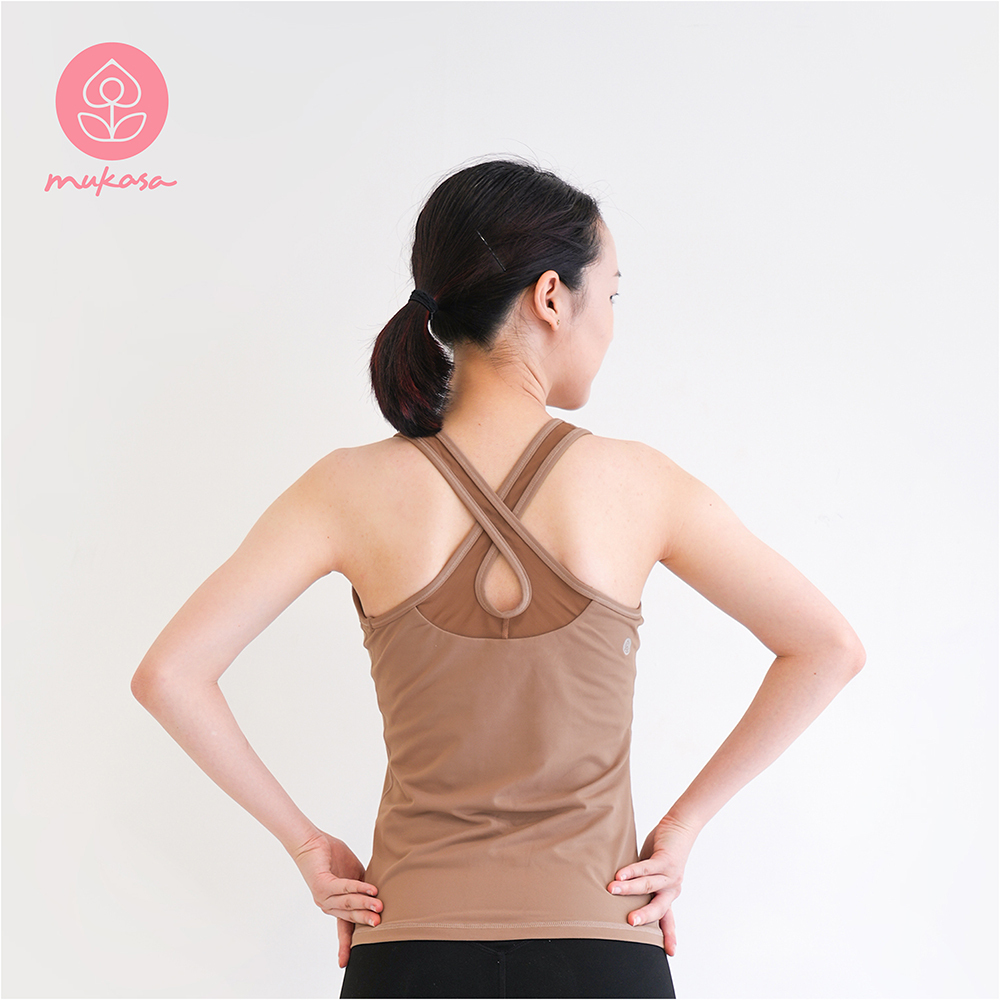 MUKASA 交叉網紗背心上衣-松果可可 MUK-2200202