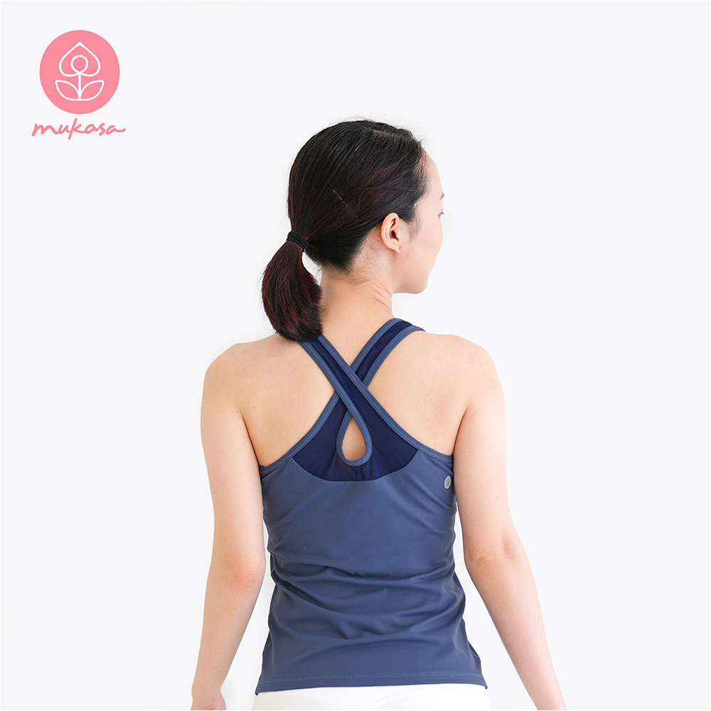 MUKASA 交叉網紗背心上衣-梵星藍 MUK-2200203