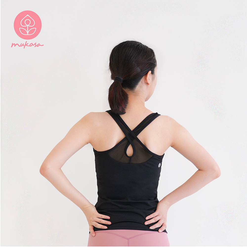 MUKASA 交叉網紗背心上衣-石磨黑 MUK-2200204