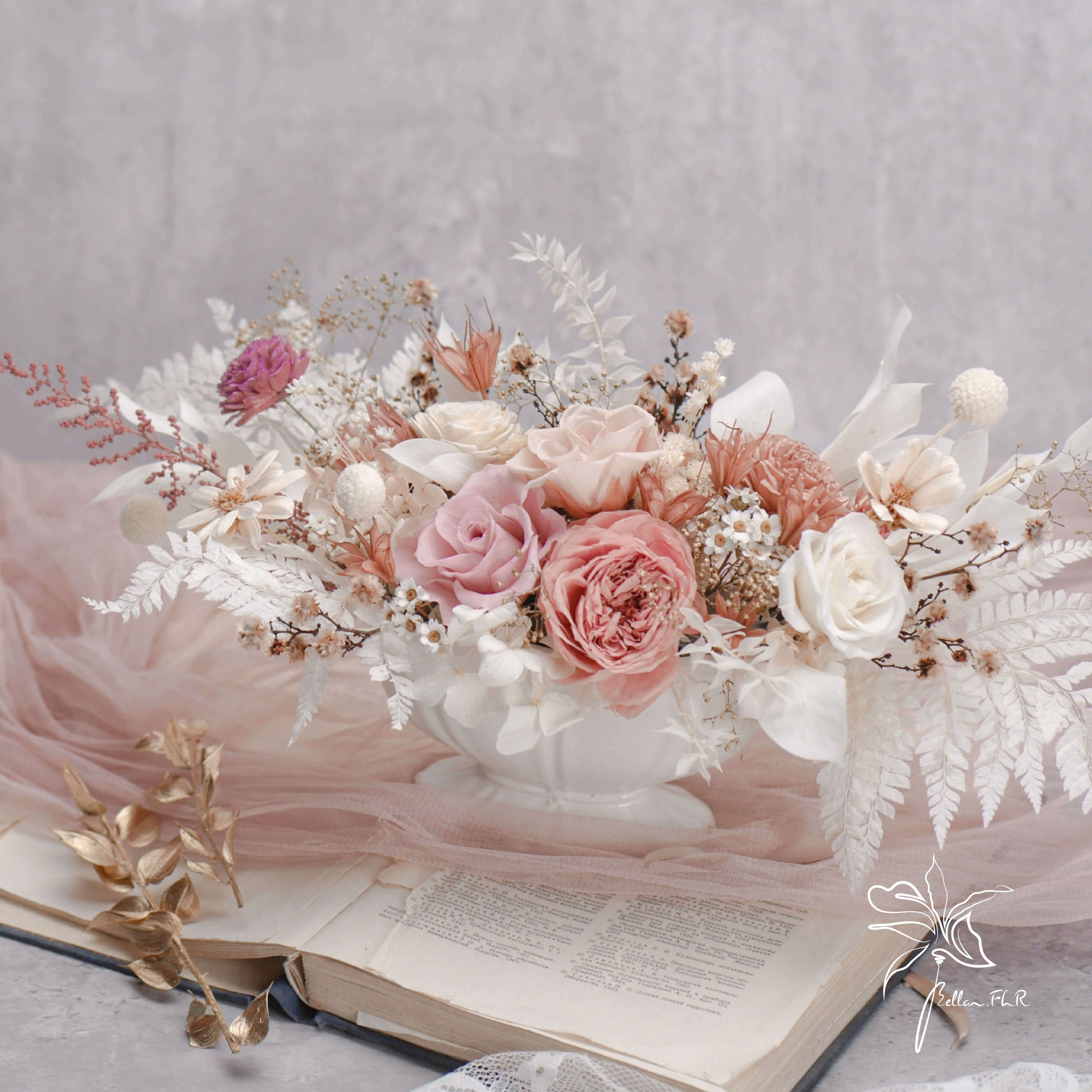 【棉花雲】永生乾燥瓷器盆花