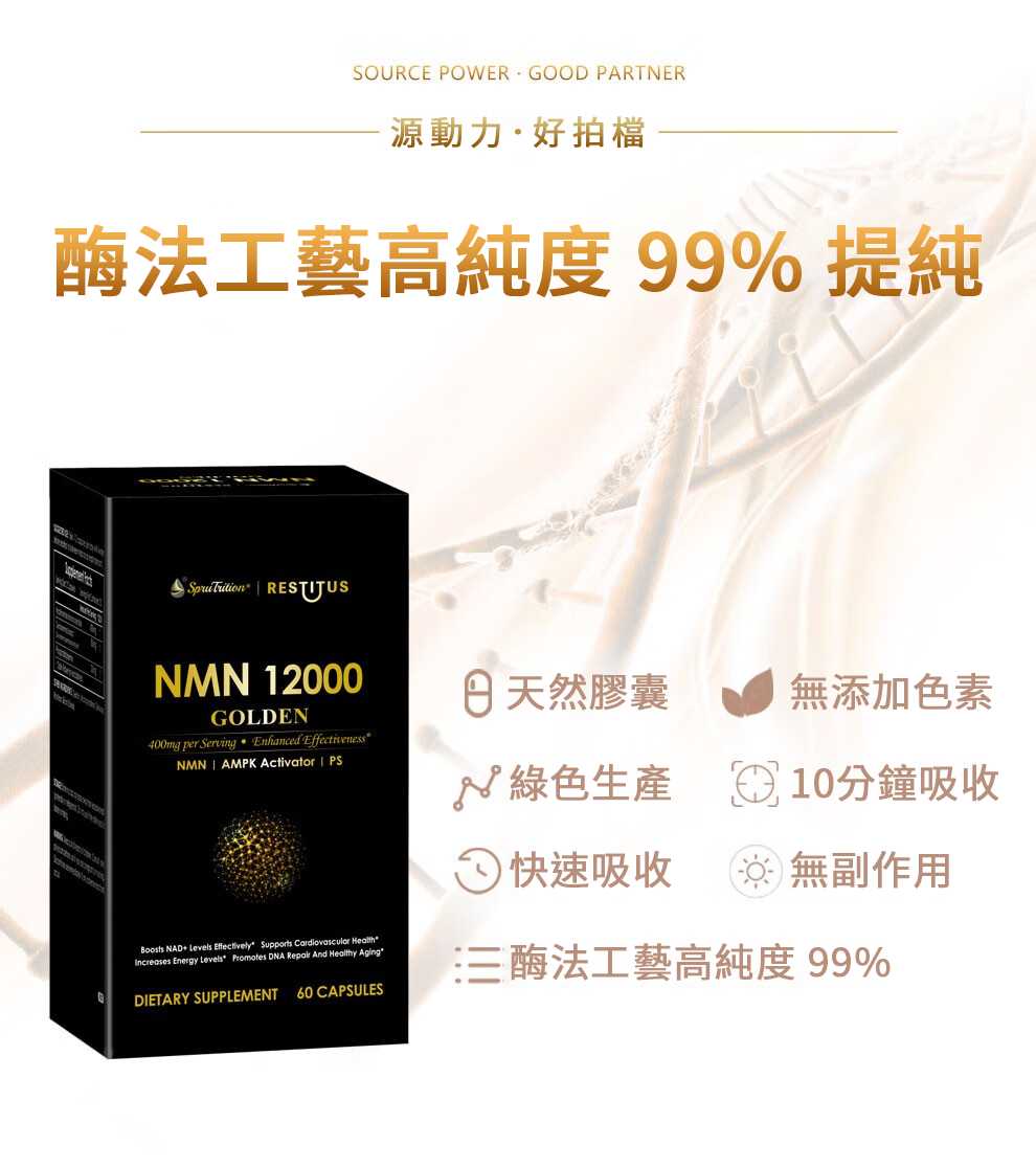 【 Spruce Nutrition 】特強  NMN + MAPK + PS 三合一配方 NMN 12000｜60 粒裝（美國原裝行貨）酶法工藝高純度 99% 提純