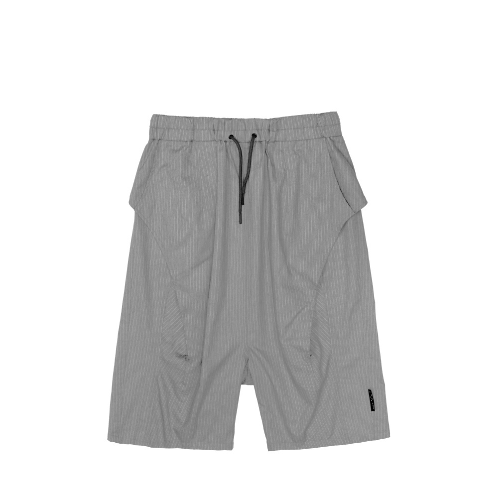 活片剪接七分褲-灰條紋