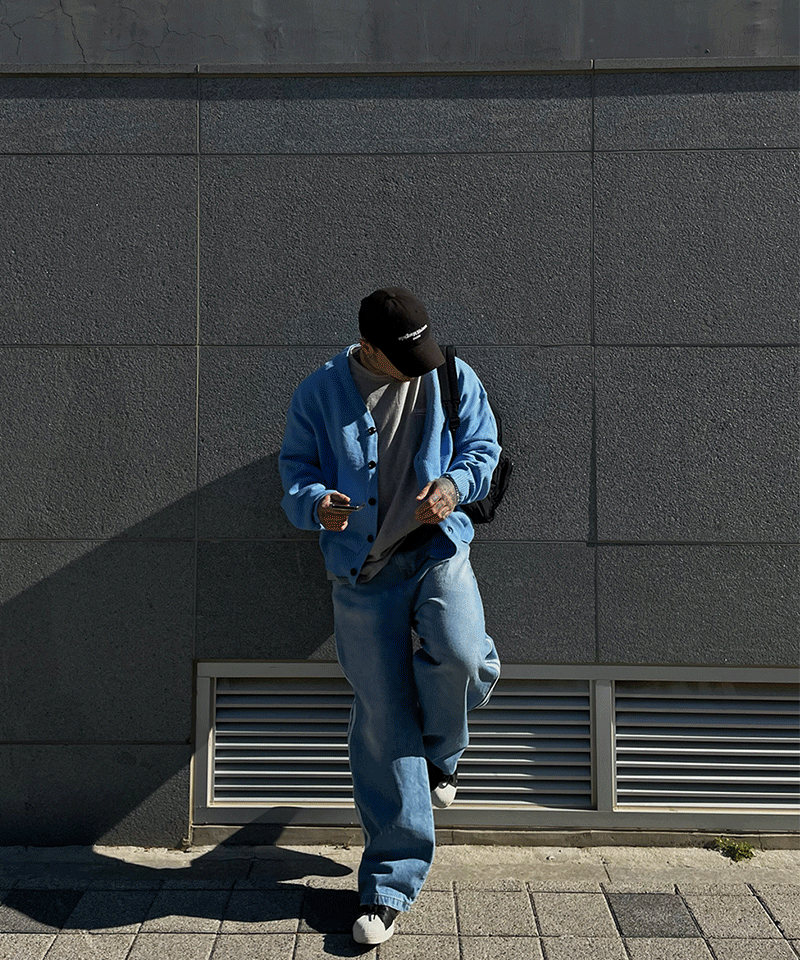 雙線條寬鬆闊腿牛仔褲