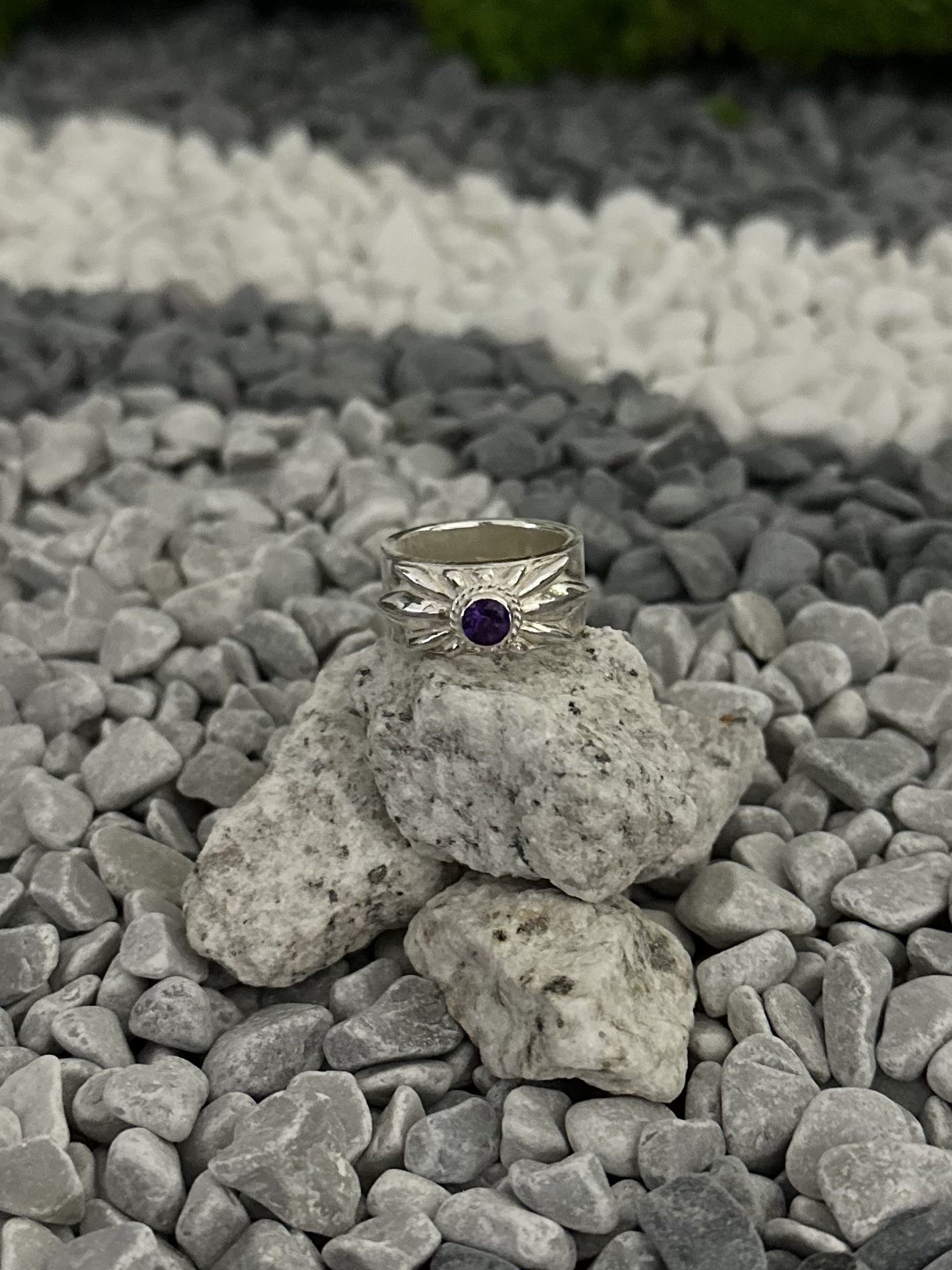 Flower Concho Ring 紫水晶 & 孔雀石