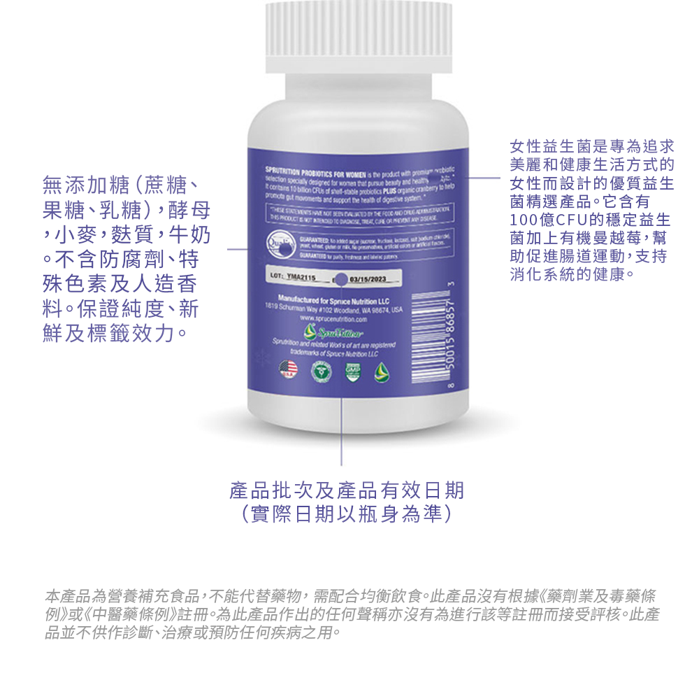 【 Spruce Nutrition 】蔓越莓 女性益生菌｜30 粒裝（美國原裝行貨）詳細資料