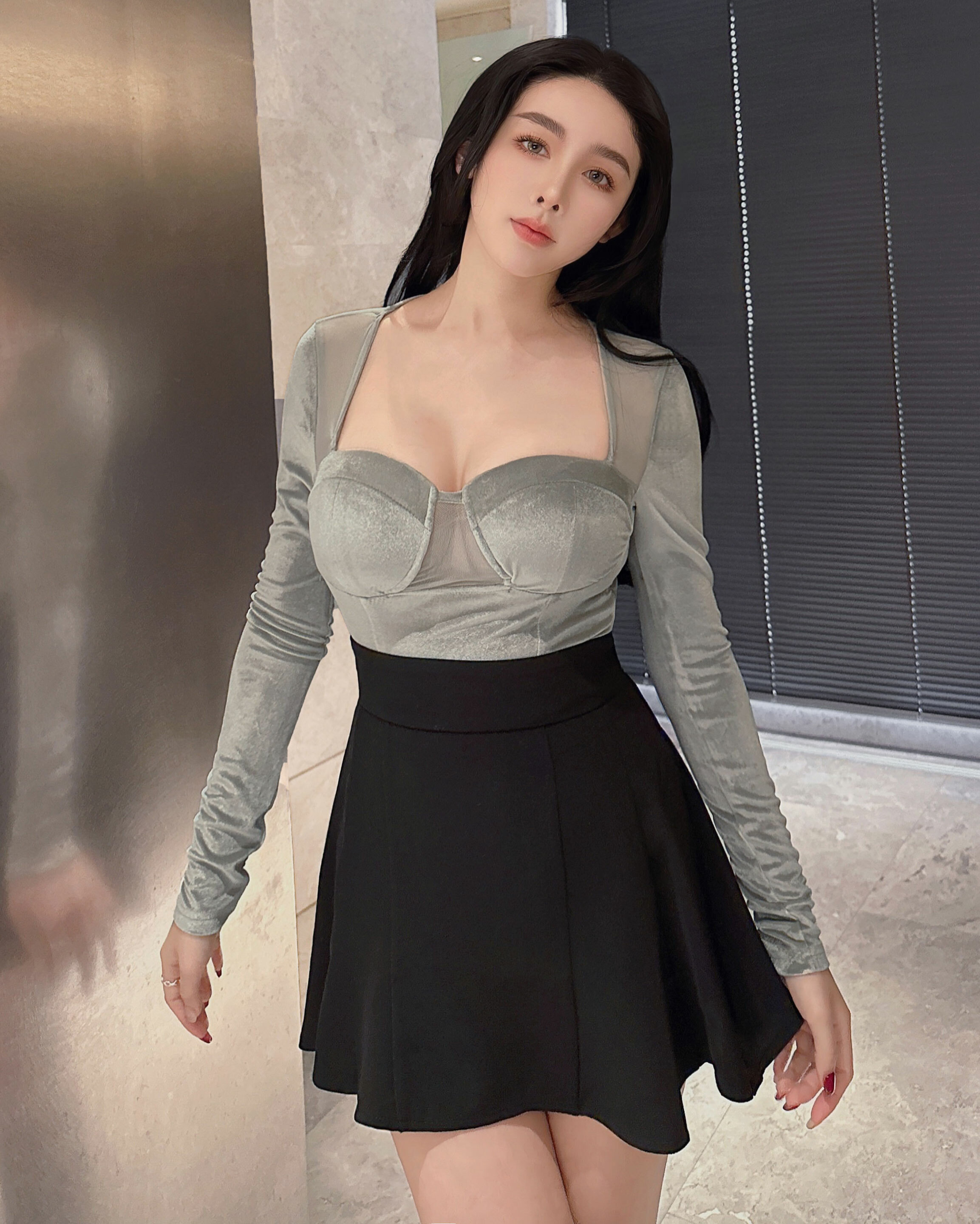 ⭒訂製-天鵝絨拼接網紗馬甲上衣