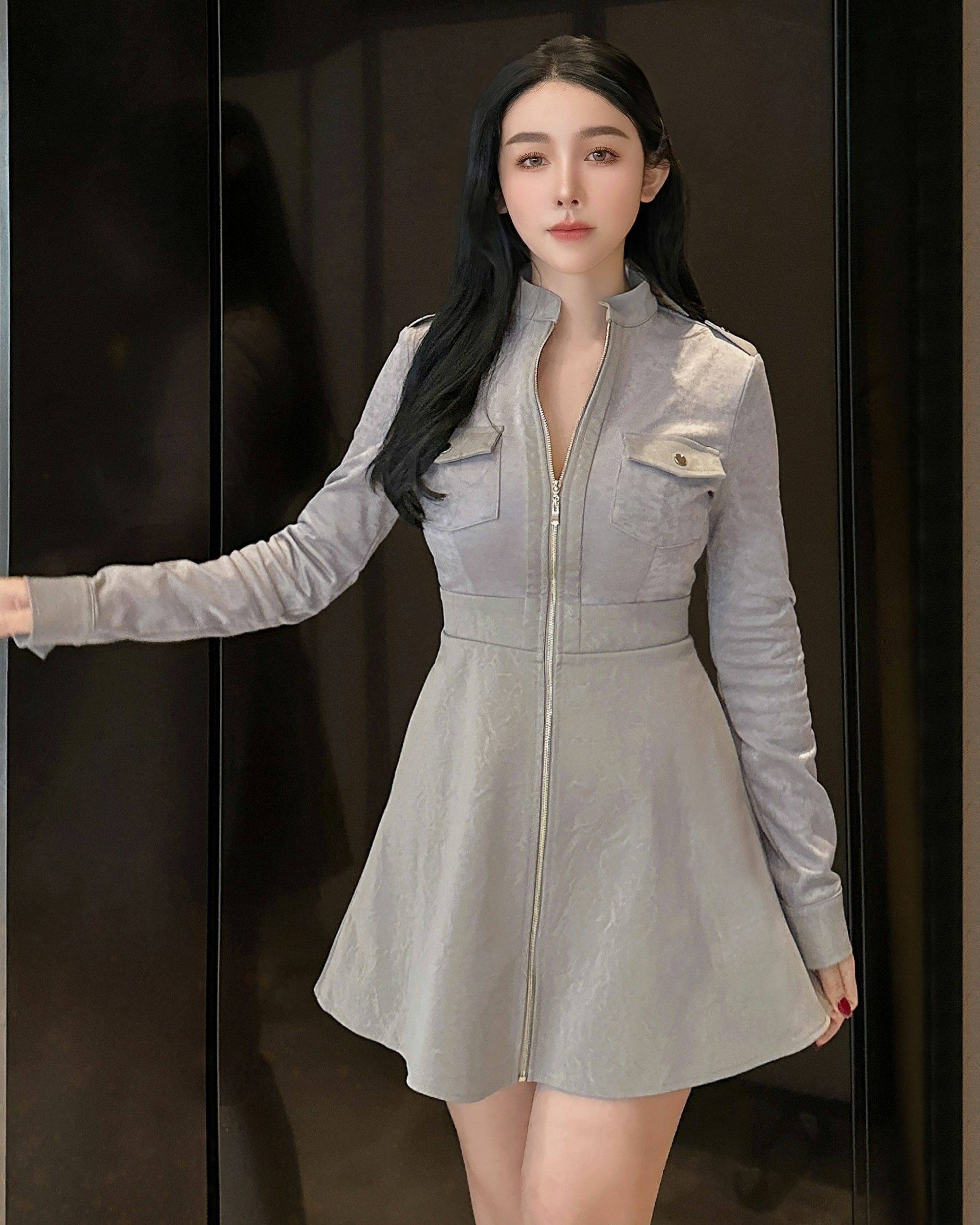 ⭒訂製-立領拼接皮革拉鍊傘洋