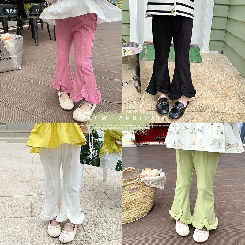 現貨出清 綠120cm  雪紡花邊喇叭褲 4色