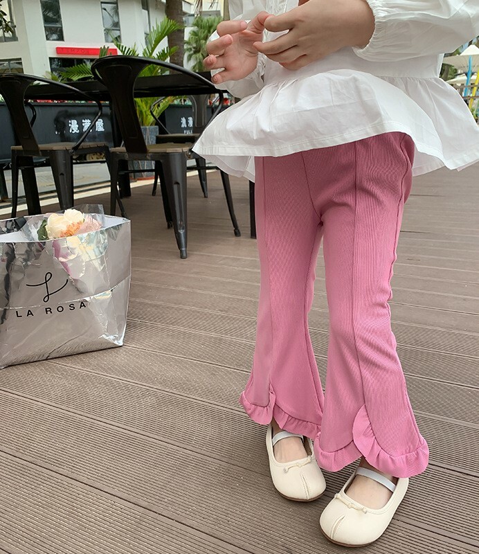 現貨出清 綠120cm  雪紡花邊喇叭褲 4色