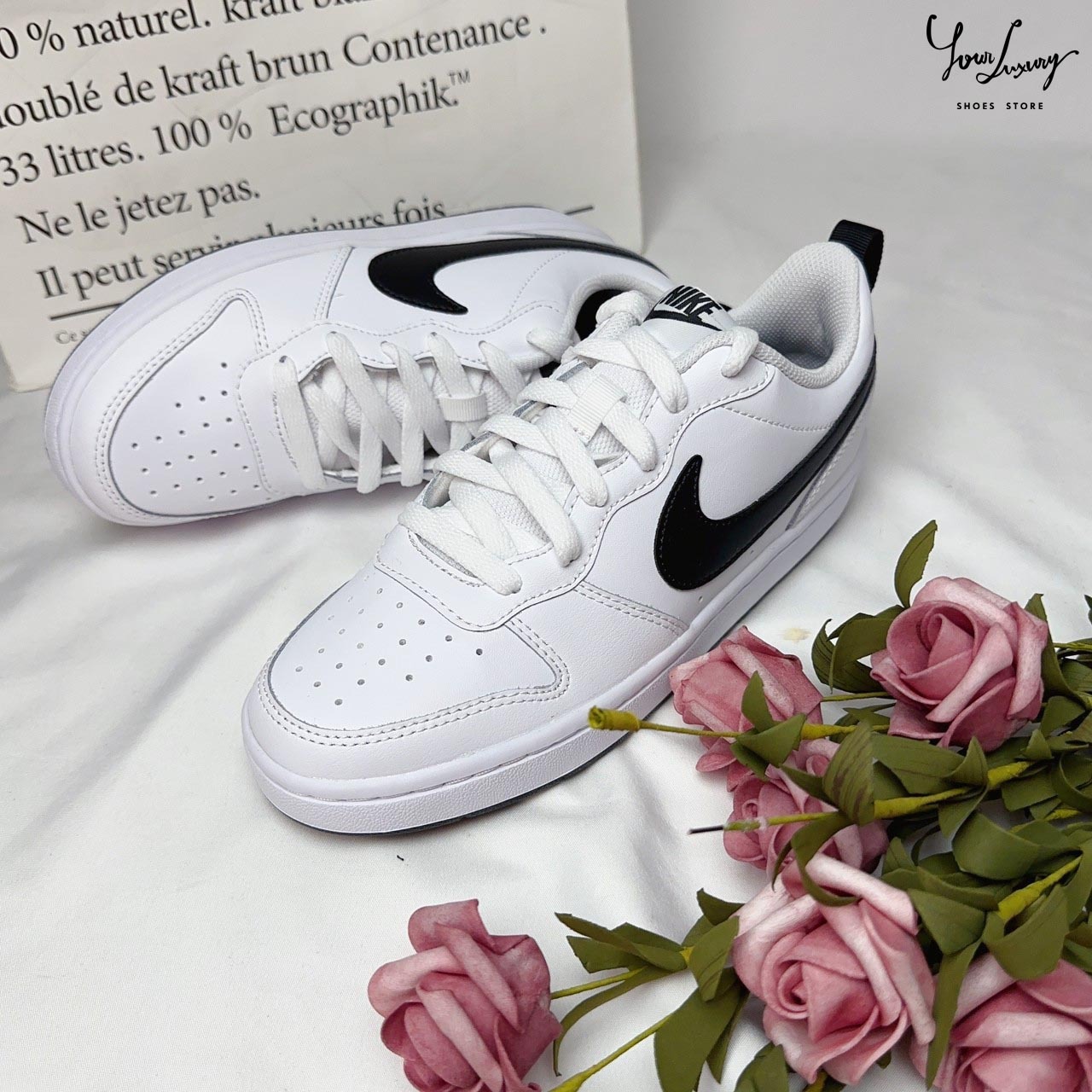 【Luxury】 現貨 NIKE COURT BOROUGH LOW 2 GS 全白黑勾大童鞋小熊貓BQ5448-104