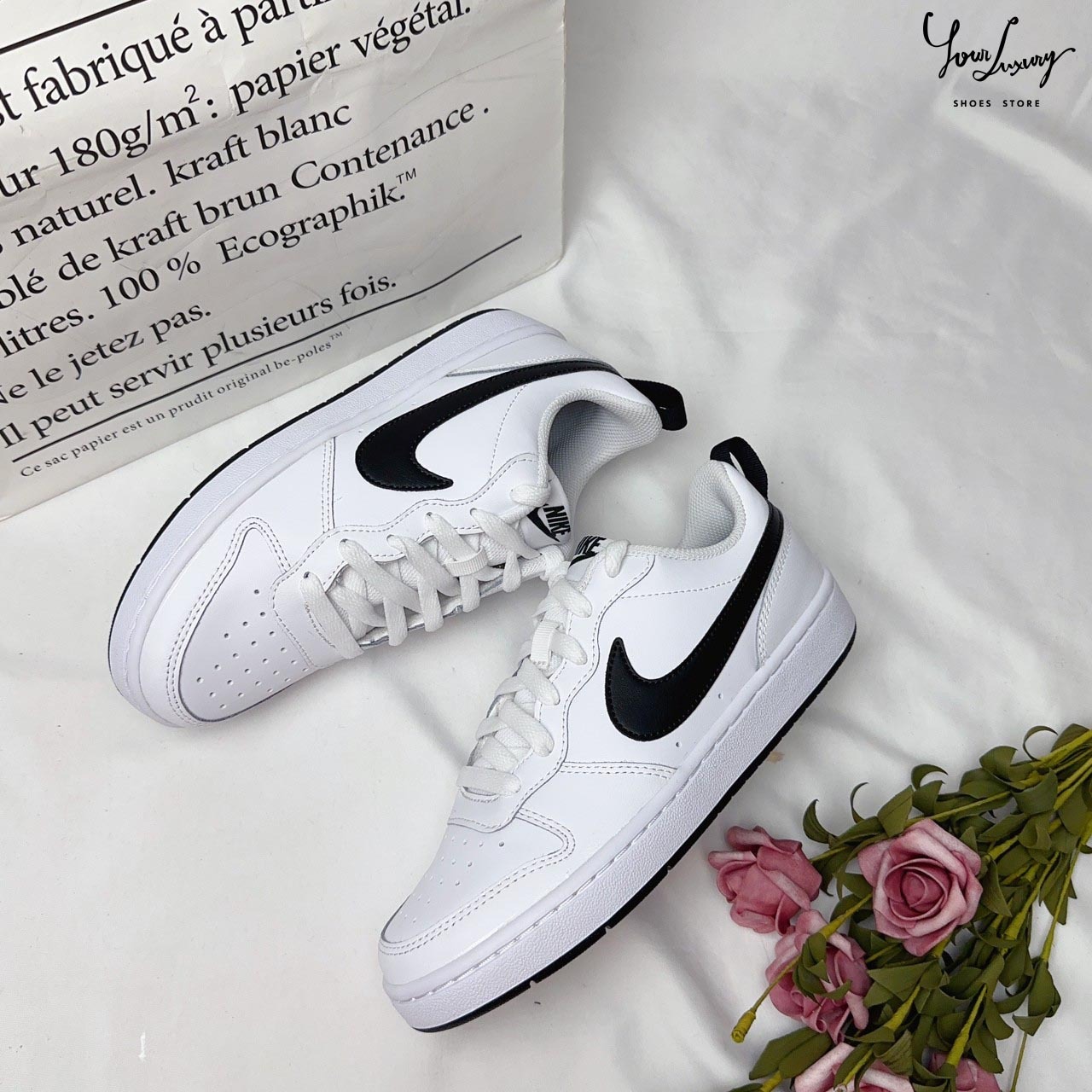 【Luxury】 現貨 NIKE COURT BOROUGH LOW 2 GS 全白黑勾大童鞋小熊貓BQ5448-104
