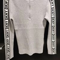 [S] DKNY HALF ZIP LOGO SWEATER,FLINT HEATHER/BLACK, P2MSA0A0-FLT HTR/BK FINAL SALE (SD404)