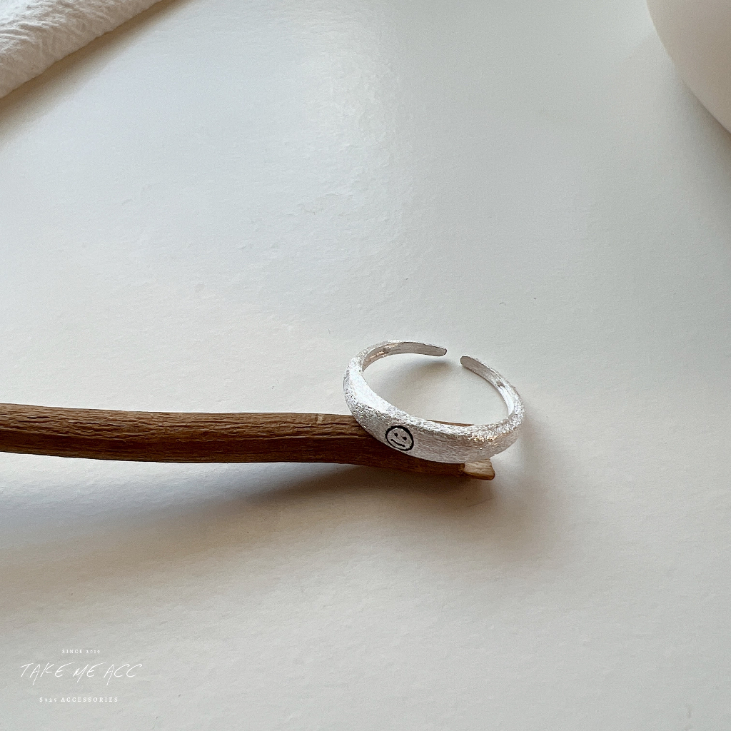 超可愛磨砂系微笑開口戒｜純銀戒指