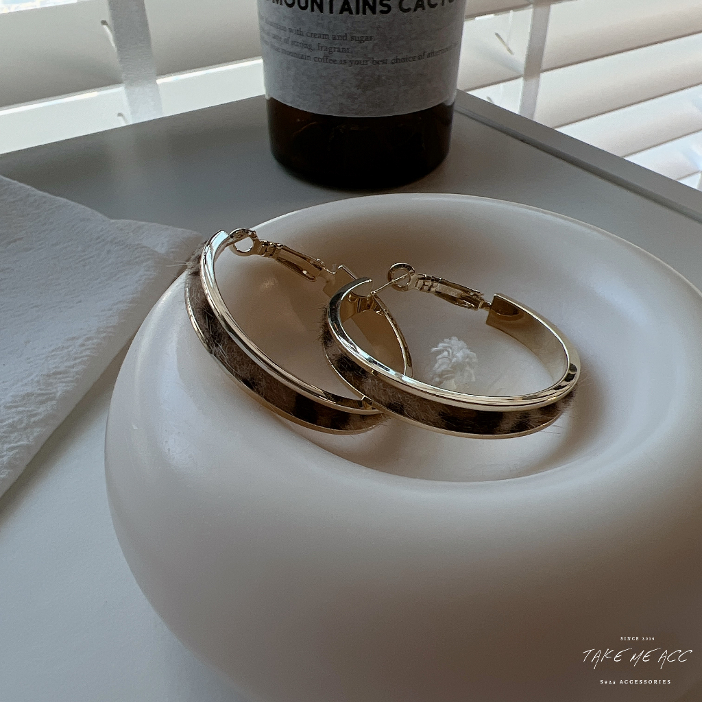 豹紋圈圈｜純銀針耳環