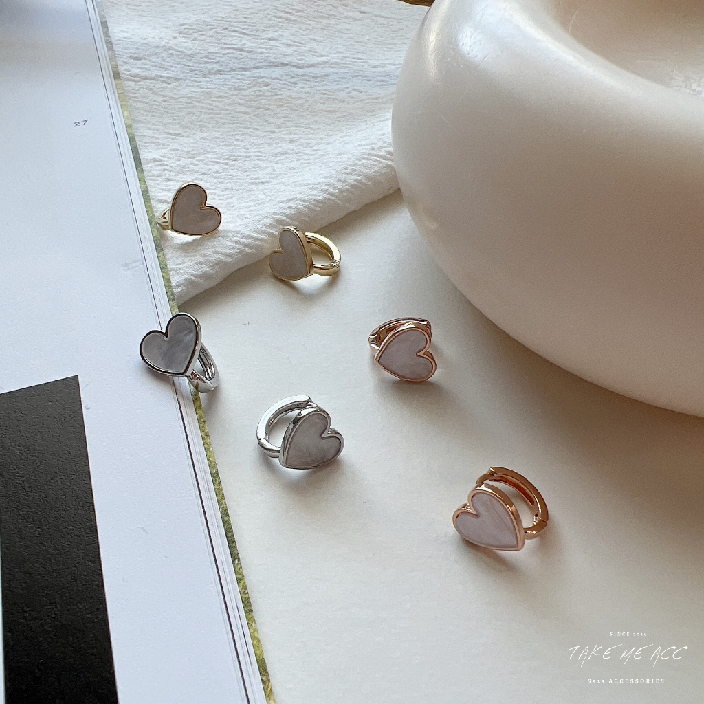 超可愛的貝殼光愛心圈圈｜純銀針耳環