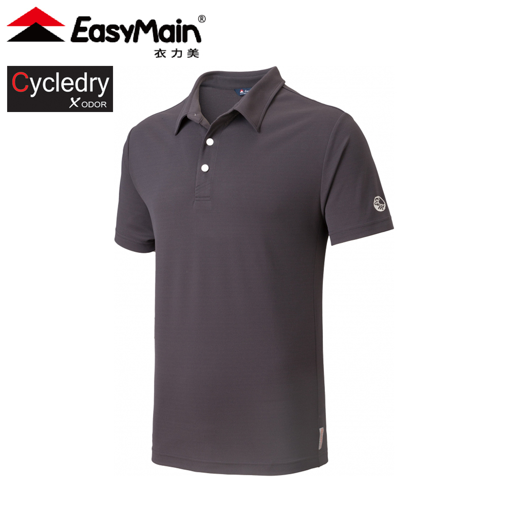 EasyMain 衣力美 SE21007 調溫防臭無靜電短袖衫 男款 (碳黑) 排汗快乾/透氣/登山健行/休閒 10EMS21007