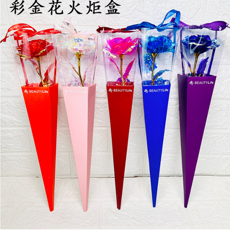 單支盒裝金箔玫瑰仿真花 M2339A