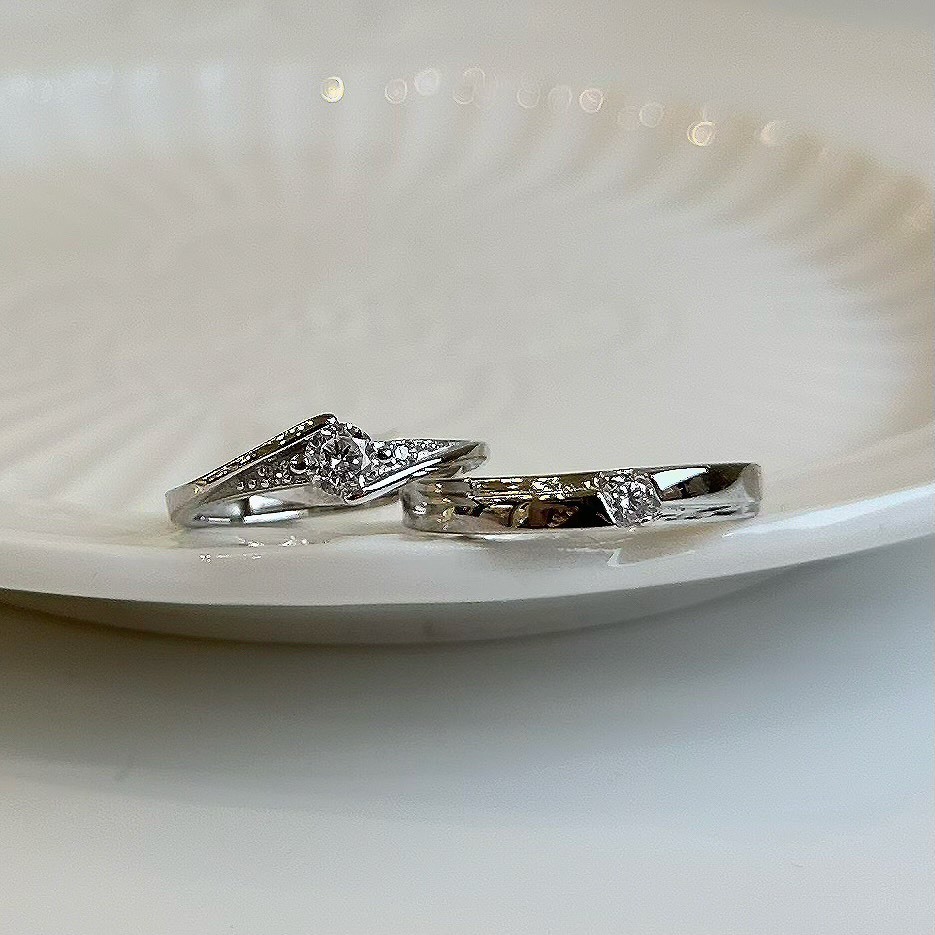 單鑽交叉純銀調整對戒