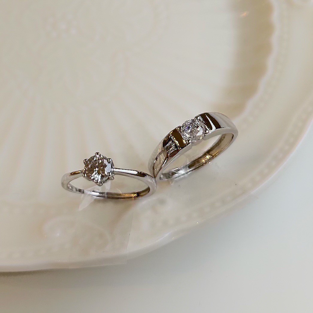 單鑽素環純銀調整對戒