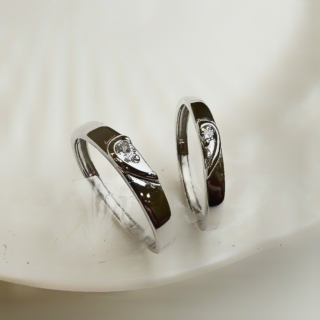 愛心單鑽純銀調整對戒