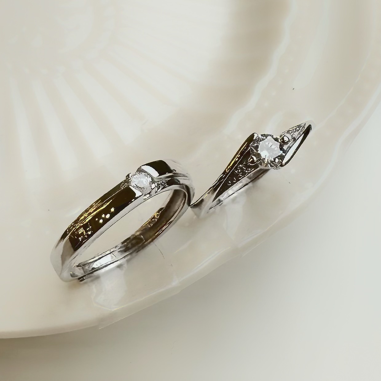 單鑽交叉純銀調整對戒