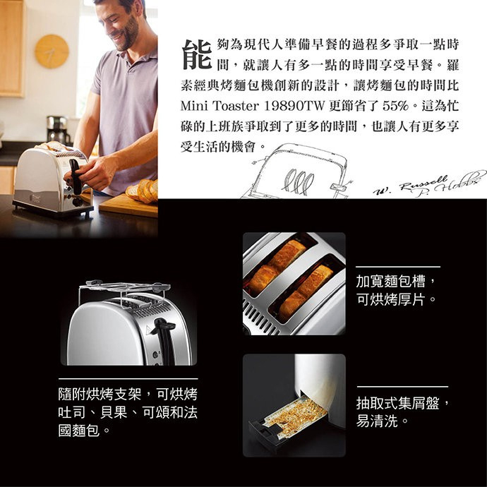 【官網限定】Russell Hobbs 英國羅素 Legacy 晶亮烤麵包機 晶亮黑【21293TW】