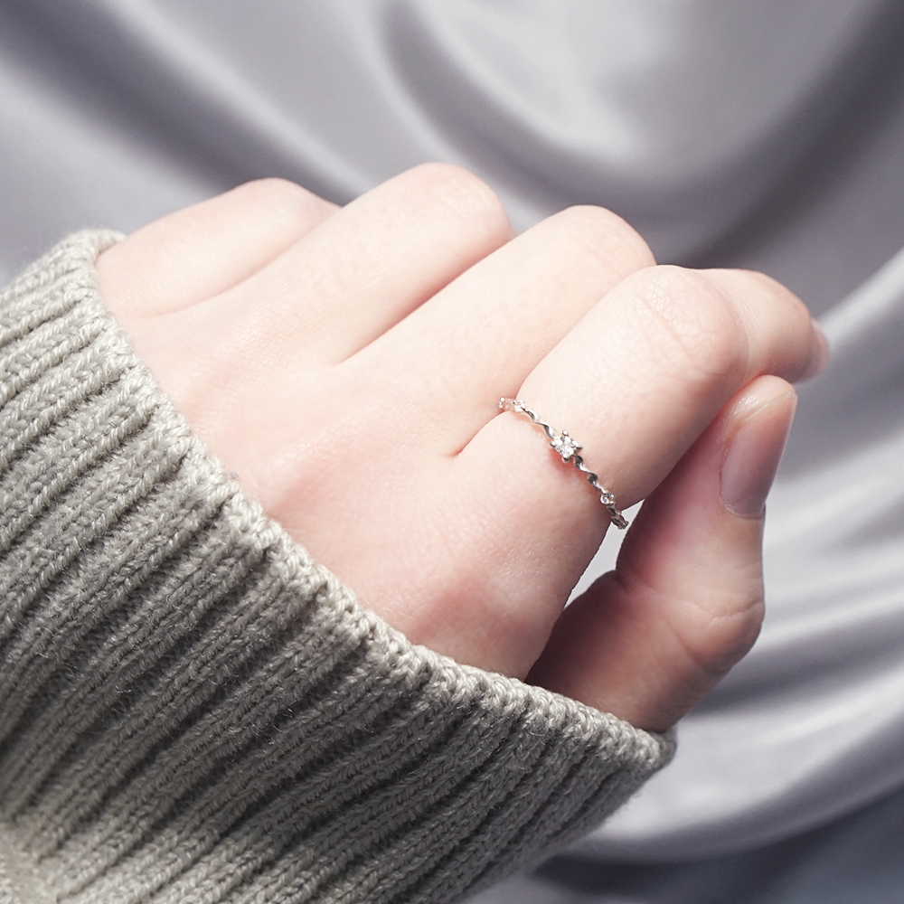 氣質方鑽純銀線戒 Taffy系列小鑽戒 925純銀戒指  尾戒