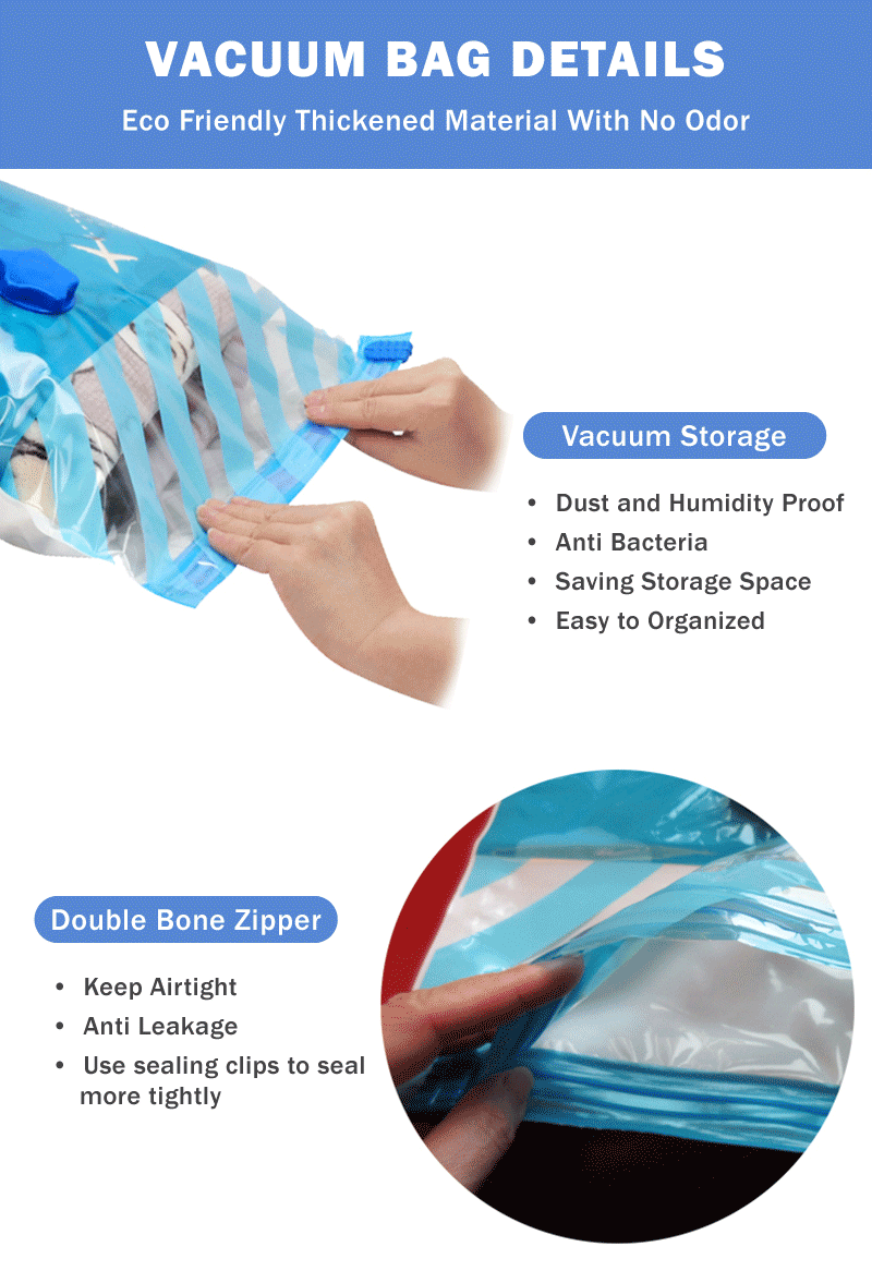 vacuum bag details - good quality, double bone zipper