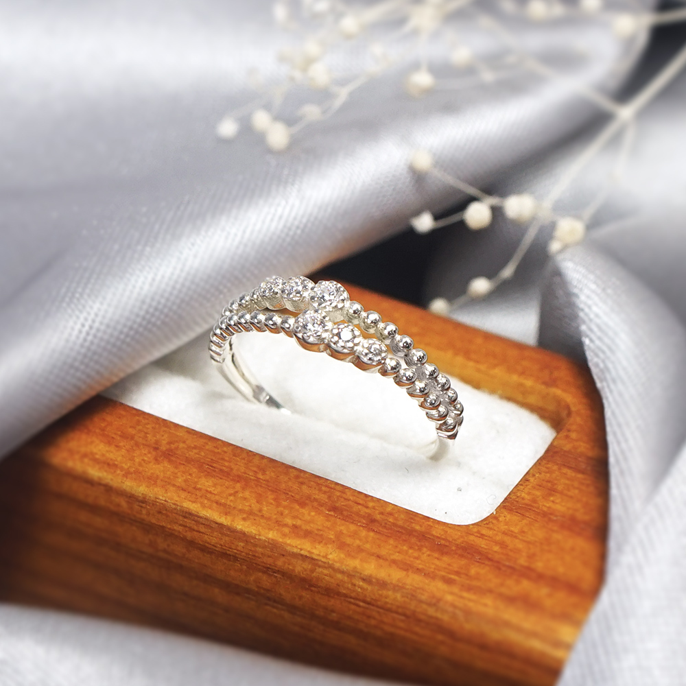 迷戀刻劃純銀雙環戒 Taffy系列小鑽戒 925純銀戒指 尾戒