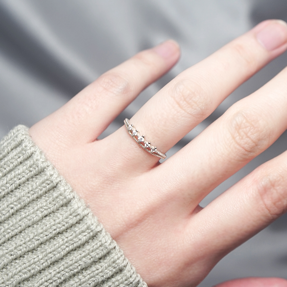 高雅王冠純銀雙環戒 Taffy系列小鑽戒 925純銀戒指 尾戒