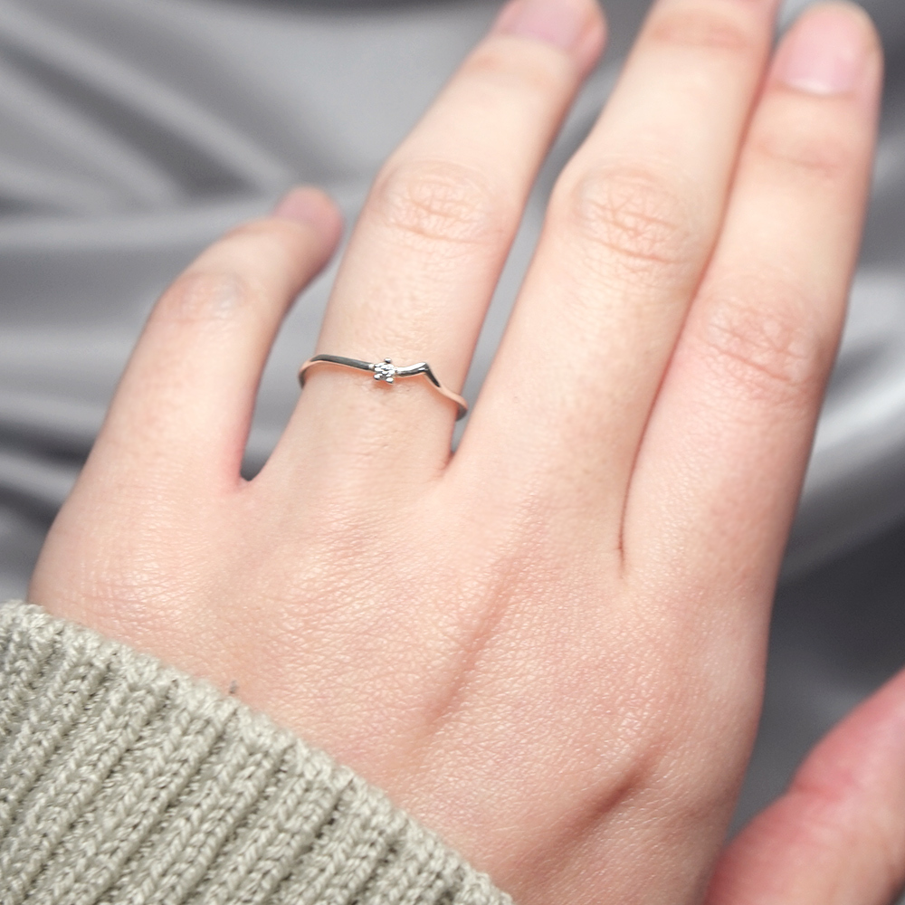 銀月守諾純銀線戒 Taffy系列小鑽戒 925純銀戒指 尾戒