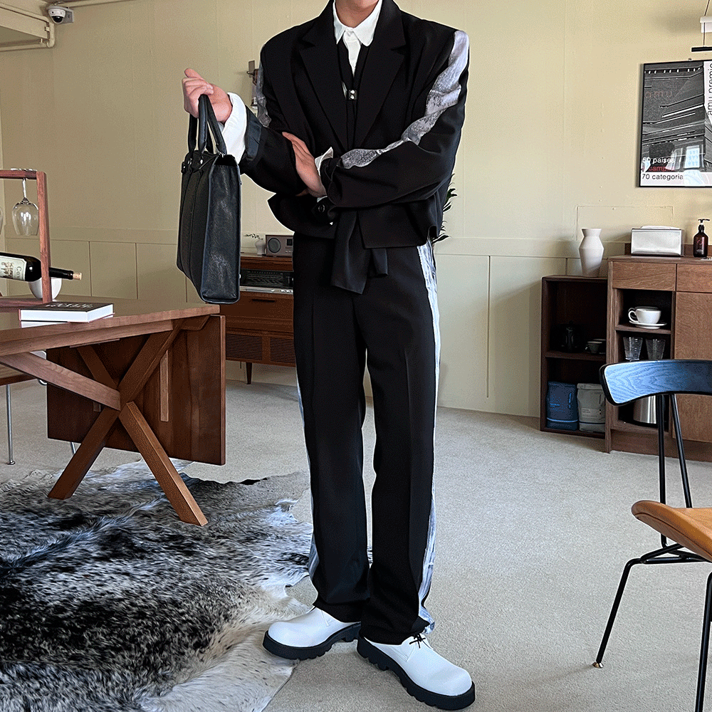 (韓國獨家特價)Raon塗色半寬腿修身西裝褲