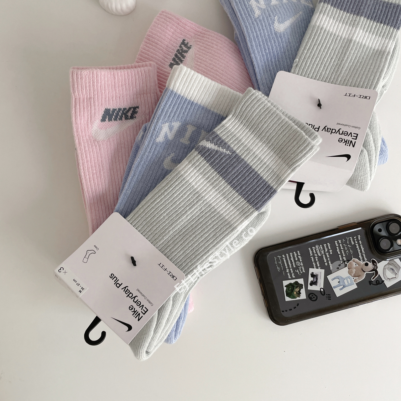 NIKE EVERYDAY CREW 3PR 三雙一組 長襪 寶寶藍 粉色 藍灰色DX7665-902 / 現貨