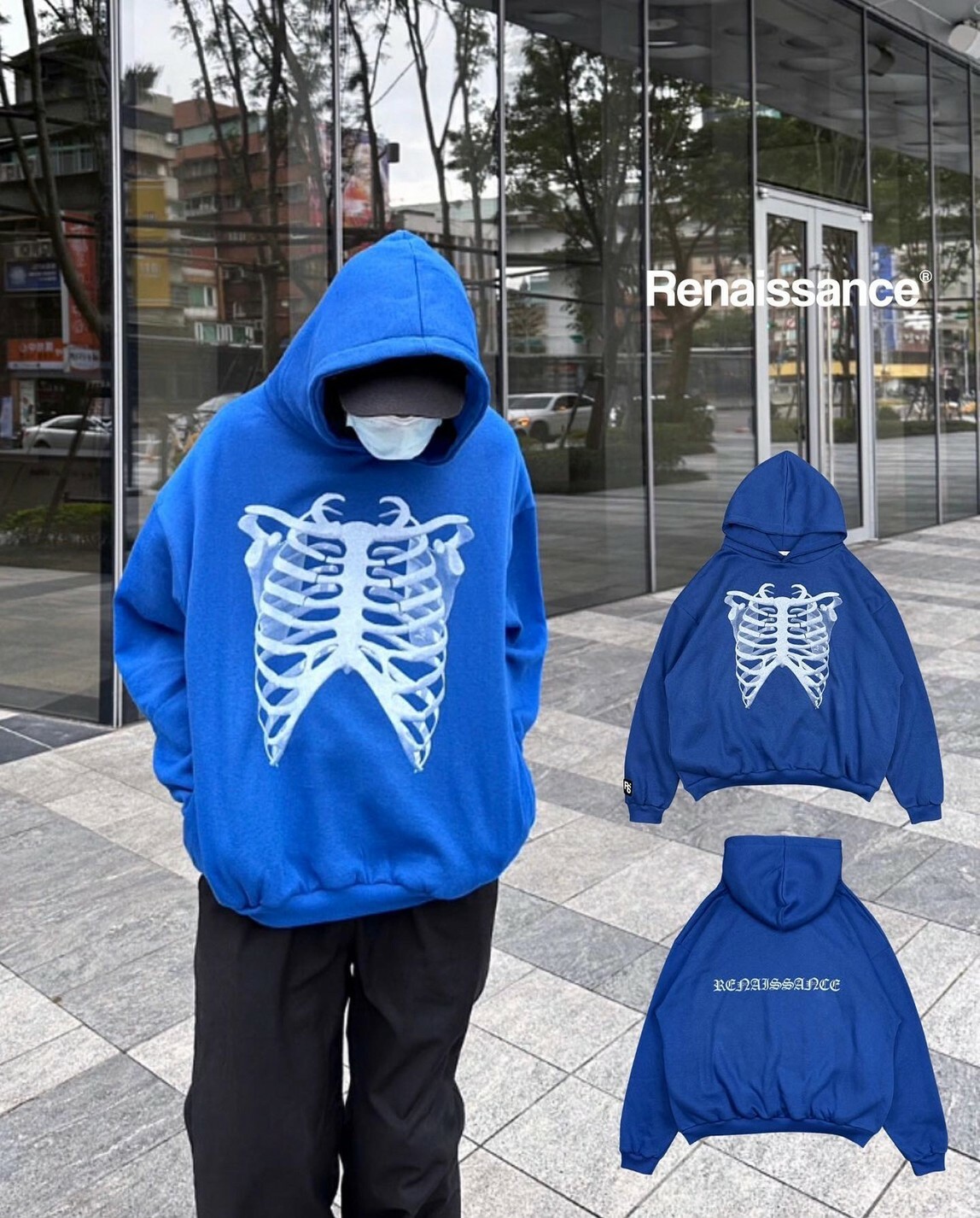 RENAISSANCE 立體透視骨骼 骷髏 高級藍帽T 側口袋 新款廓形版型 “ PERSPECTIVE SKELETON HOODIE ”