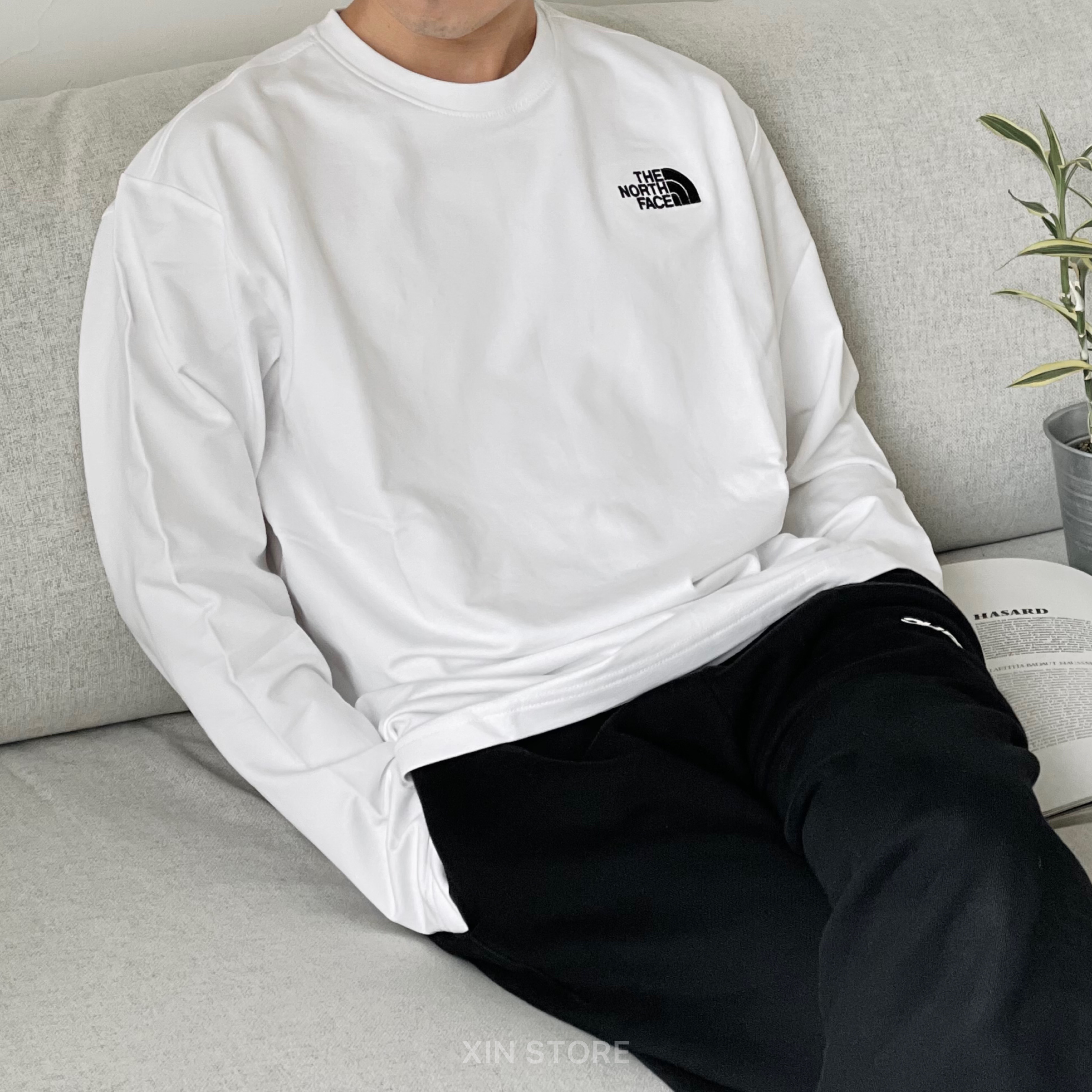 The North Face TNF Long Sleeve 北臉刺繡Logo 寬鬆薄長袖黑白灰