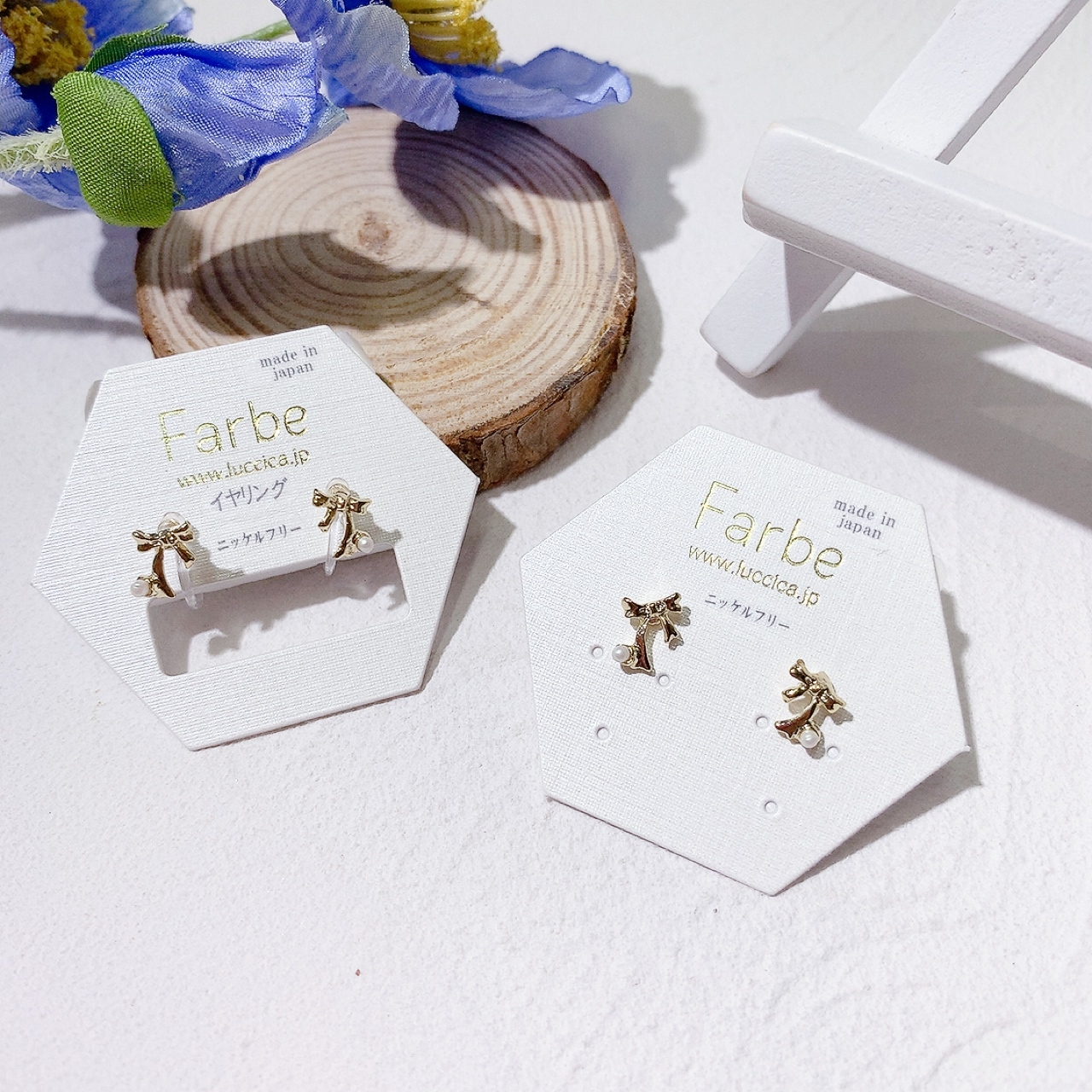 Farbe  小小蝴蝶結耳環/頸鏈