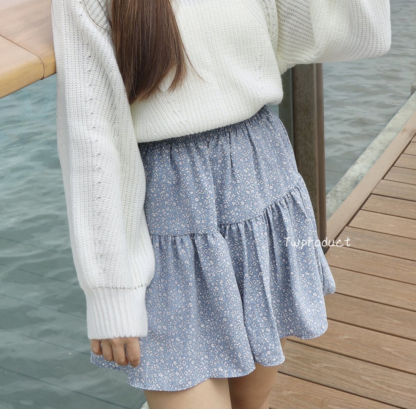 ✨ ||sk224|| 活潑橡筋腰印墨花蛋糕短裙