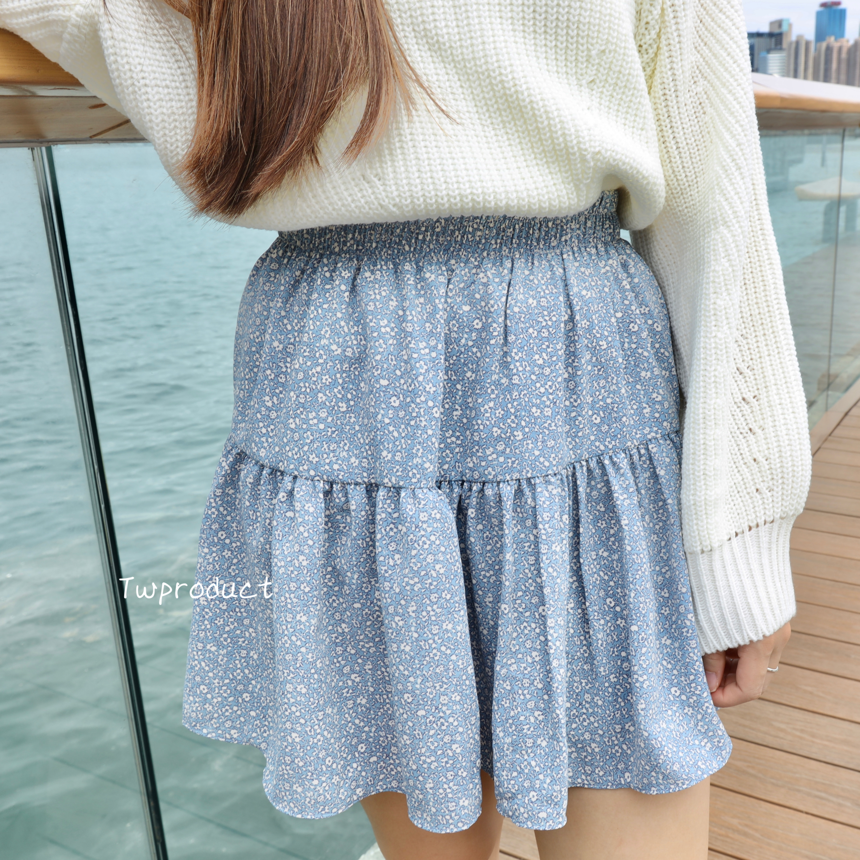 ✨ ||sk224|| 活潑橡筋腰印墨花蛋糕短裙