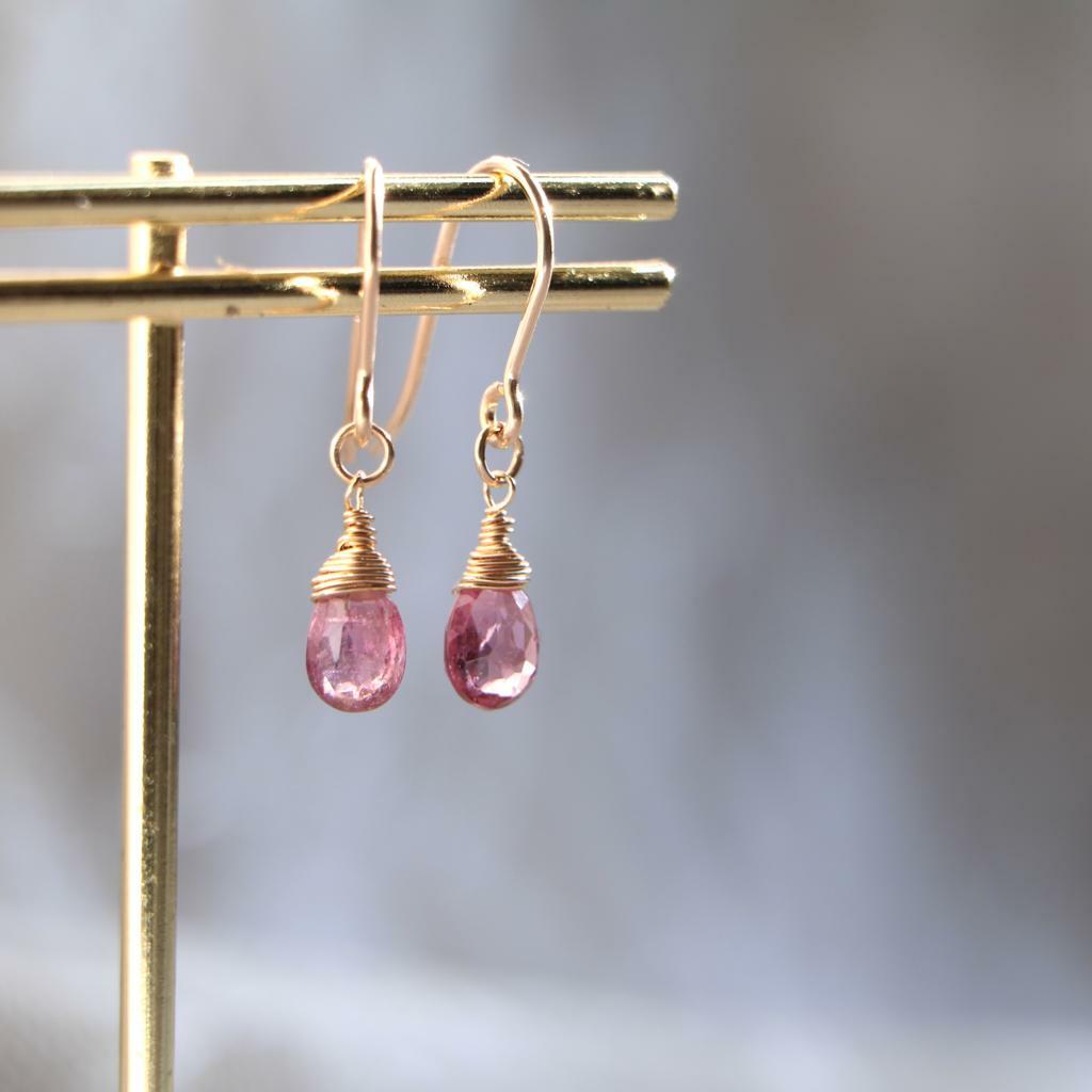 RABBIT BOUQUET天然石手作水晶耳環-粉紅碧璽 Tourmaline (18KGP)