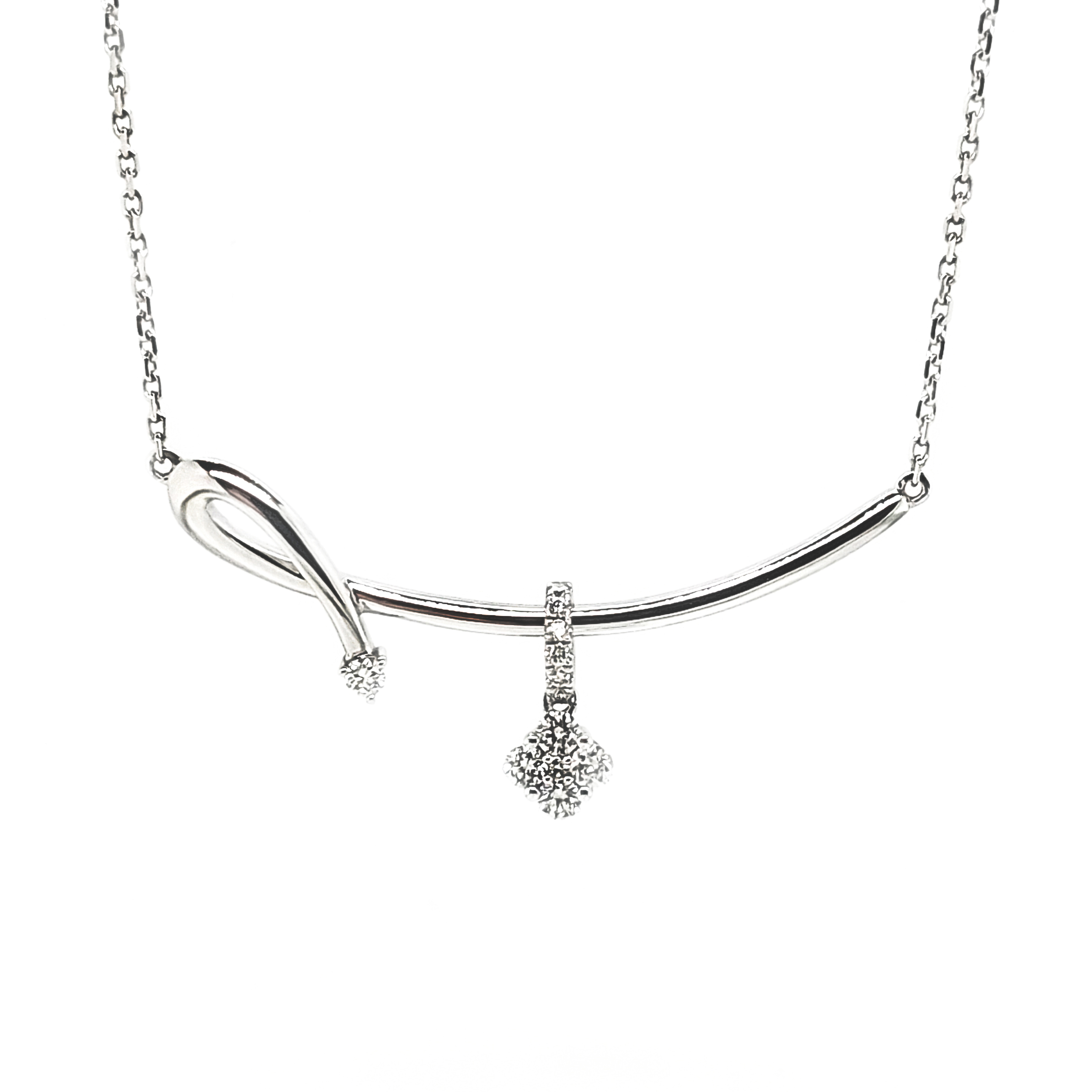 18K白金天然鑽石吊墜 配 頸鏈