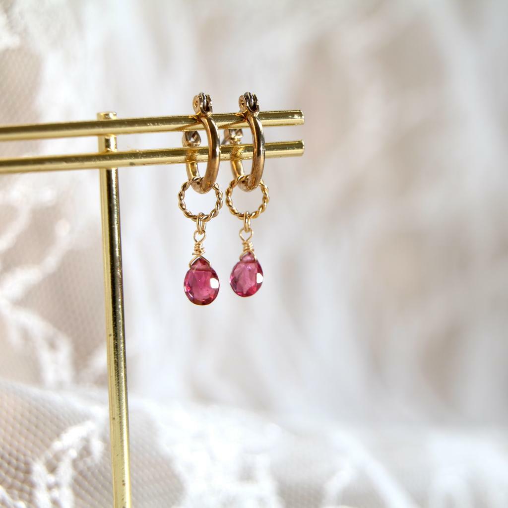 RABBIT BOUQUET天然石手作水晶耳環-Pink Tourmaline 粉紅碧璽