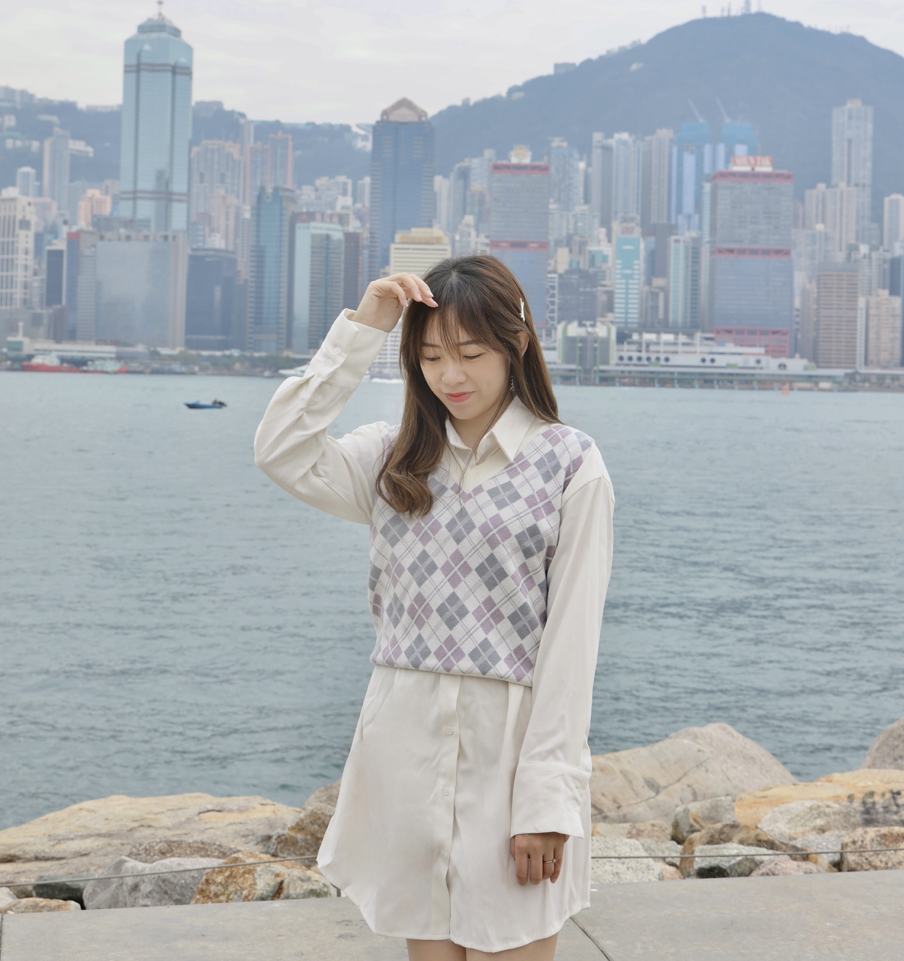 ✨ ||VEST47||短版活潑柔軟兩拼菱格背心