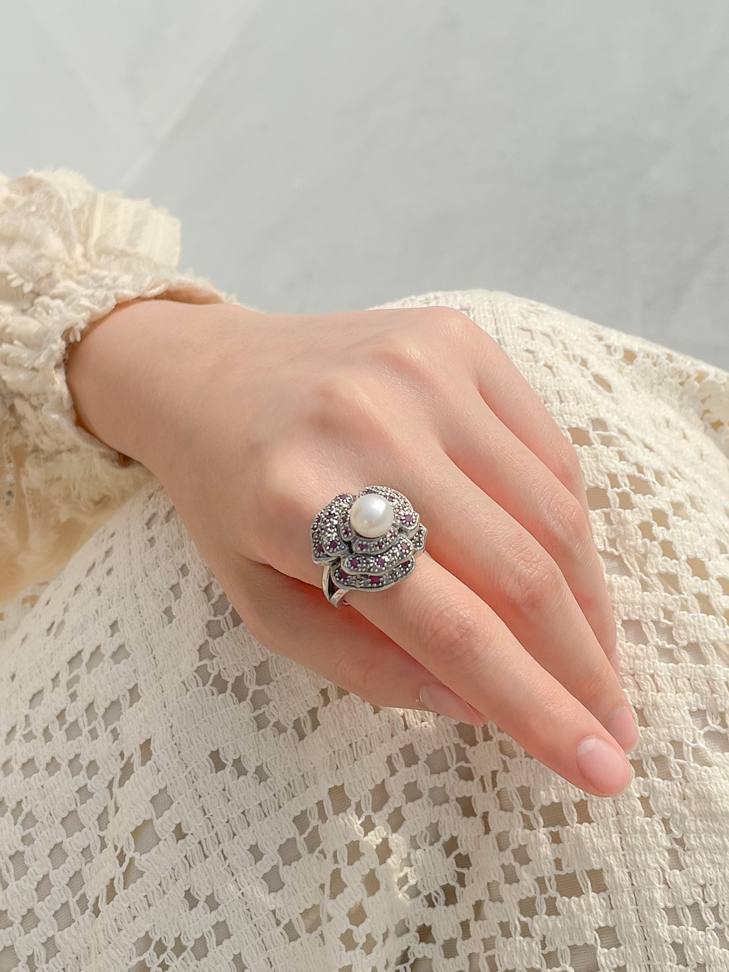 紅寶花朵戒指OP0709