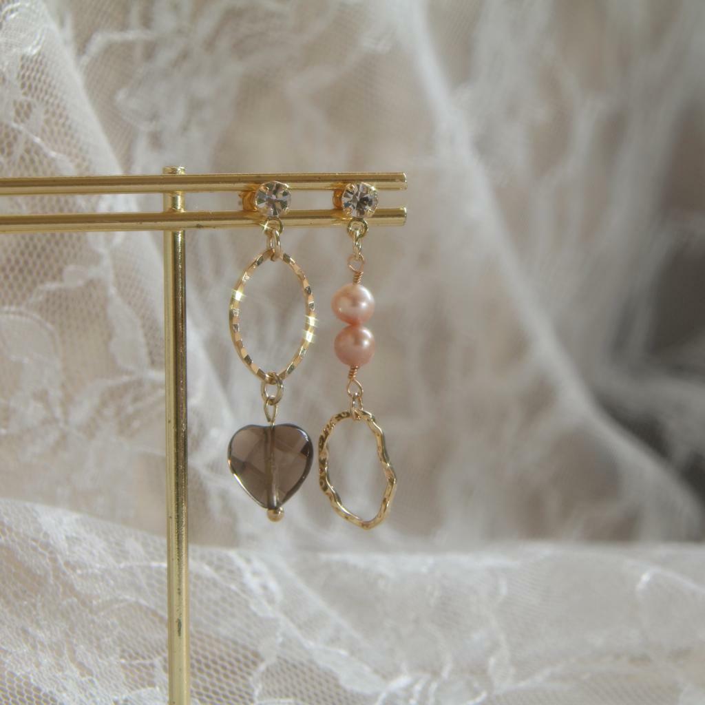 RABBIT BOUQUET天然石手作水晶耳環-Smoky Quartz煙水晶+淡水珍珠