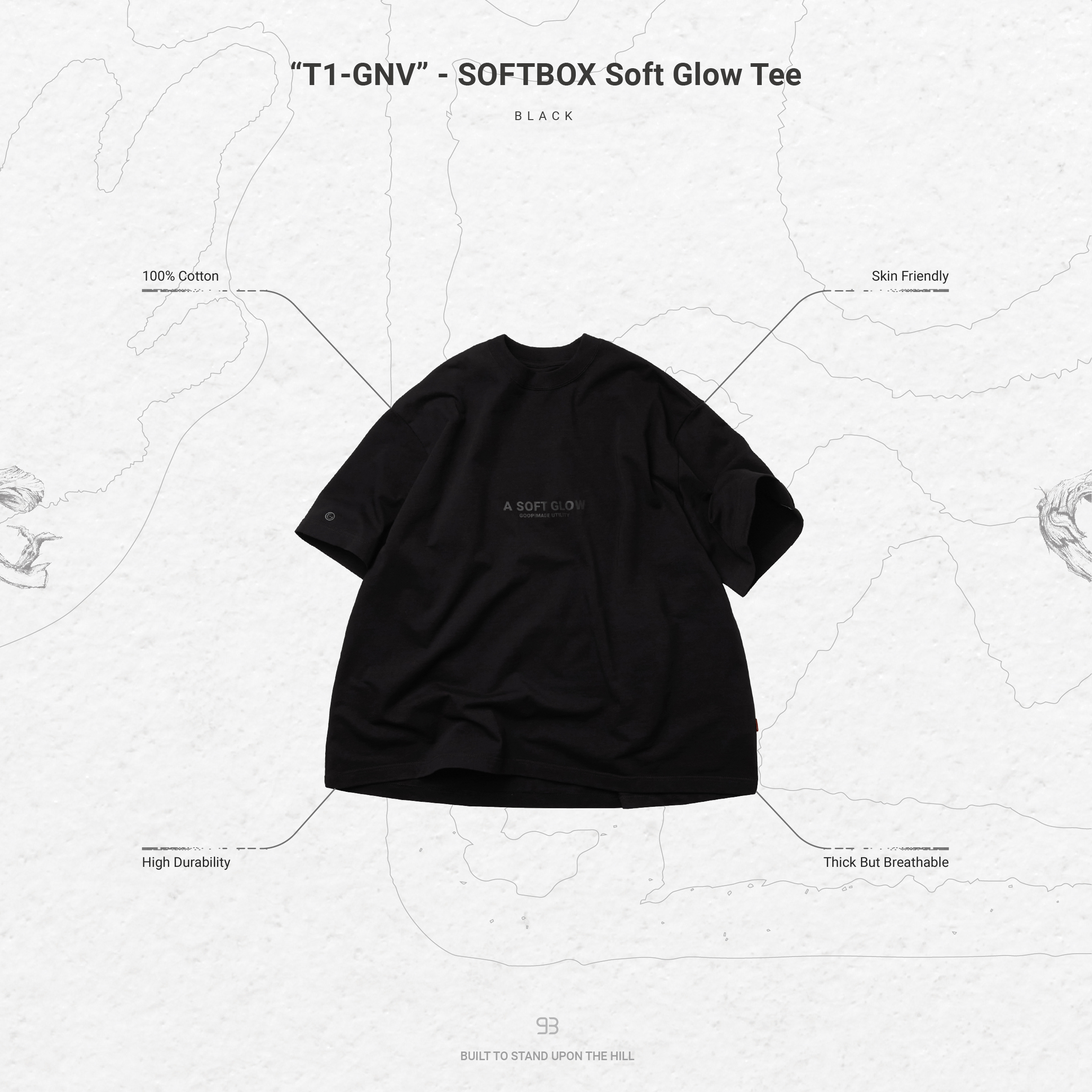 T1-GNV” - SOFTBOX Soft Glow Tee - Black